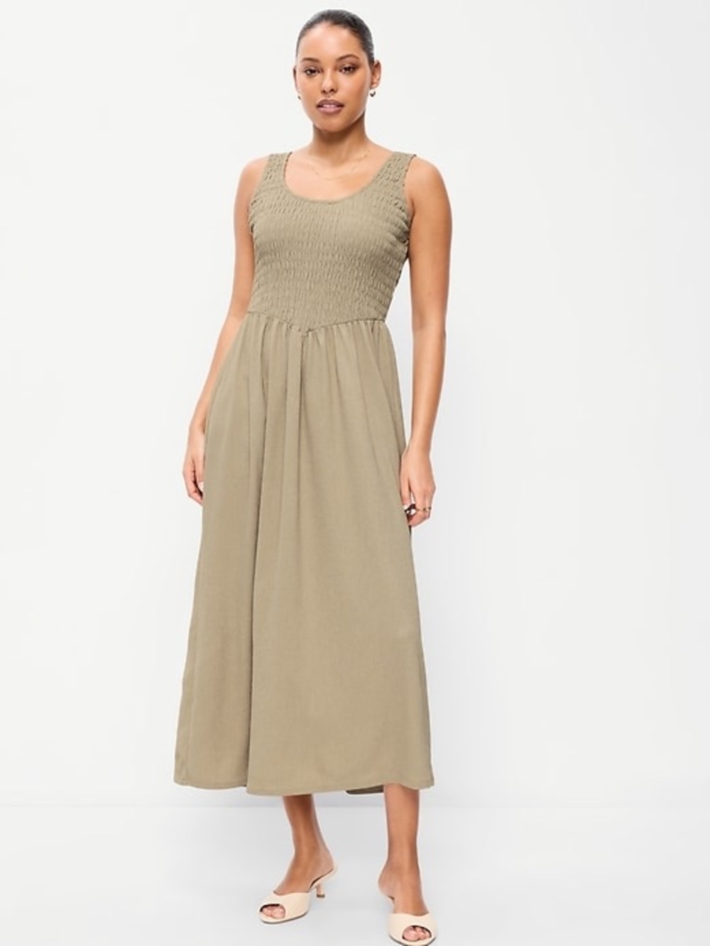 NWT Old Navy lightweight fit and flare midi dress smocked bodice Size MP medium